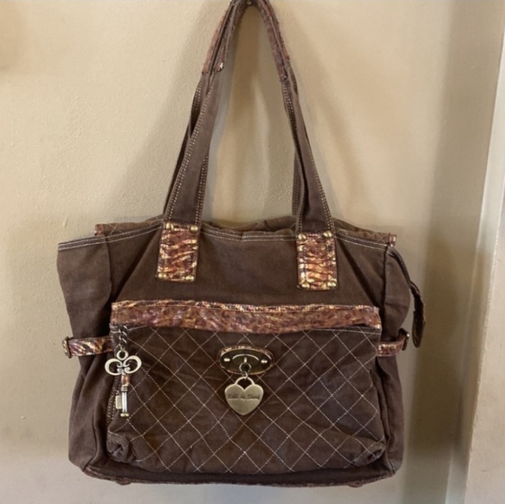 Bobbi by Sharif hobo bag. Brown QuilTed Cavas With Leopard Print Leather. EUC